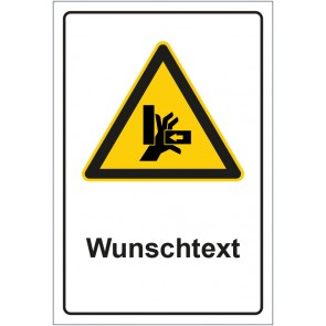 Magnetschild Warnzeichen Warnung vor Quetschgefahr mit WUNSCHTEXT
