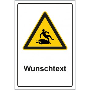 Schild Warnzeichen Warnung vor Rutschgefahr mit WUNSCHTEXT