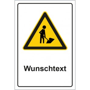 Schild Warnzeichen Warnung vor Bauarbeiten mit WUNSCHTEXT · selbstklebend