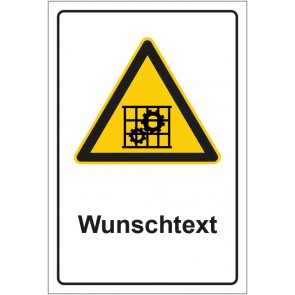 Schild Warnzeichen Hinweiszeichen Achtung, Schutzvorrichtung benutzen mit WUNSCHTEXT · selbstklebend