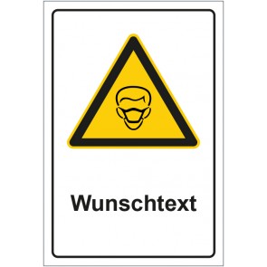 Schild Warnzeichen Hinweiszeichen Achtung, Mundschutz benutzen mit WUNSCHTEXT