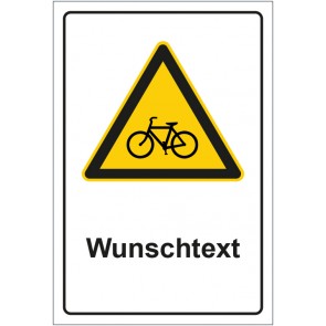 Aufkleber Warnzeichen Hinweiszeichen Achtung Fahrradfahrer mit WUNSCHTEXT · stark haftend