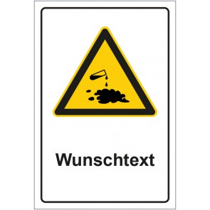 Schild Warnzeichen Warnung vor Säuren oder ätzenden Stoffen mit WUNSCHTEXT