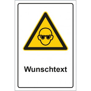 Aufkleber Warnzeichen Hinweiszeichen Achtung, Schutzbrille tragen mit WUNSCHTEXT