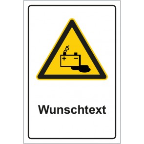 Schild Warnzeichen Warnung vor Gefahr durch das Aufladen von Batterien mit WUNSCHTEXT · selbstklebend