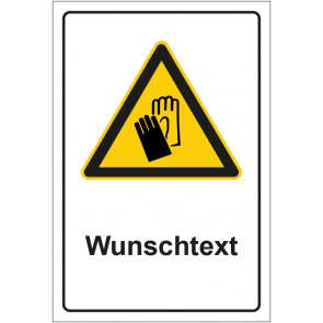 Aufkleber Warnzeichen Hinweiszeichen Achtung, Handschuche tragen mit WUNSCHTEXT · stark haftend