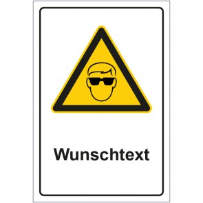 Aufkleber Warnzeichen Hinweiszeichen Achtung, Augenschutz tragen mit WUNSCHTEXT