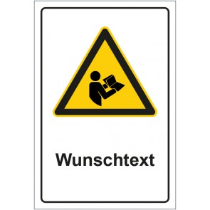 Magnetschild Warnzeichen Hinweiszeichen Achtung, Handbuch lesen mit WUNSCHTEXT