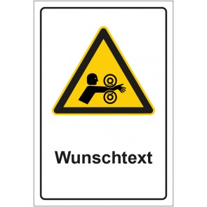 Schild Warnzeichen Warnung vor Einzugsgefahr durch rotierende Walzen mit WUNSCHTEXT