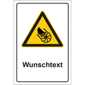 Schild Warnzeichen Warnung vor Handverletzung durch rotierende Teile mit WUNSCHTEXT