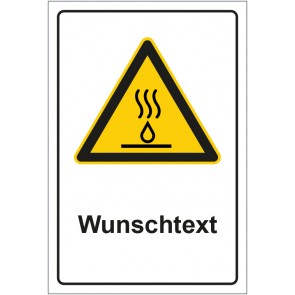 Schild Warnzeichen Warnung vor heißer Flüssigkeit mit WUNSCHTEXT · selbstklebend