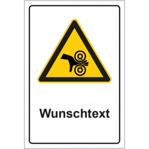 Schild Warnzeichen Warnung vor Einzugsgefahr durch rotierende Walzen mit WUNSCHTEXT · selbstklebend