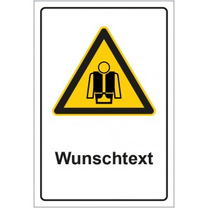 Schild Warnzeichen Hinweiszeichen Achtung, Rettungsweste tragen mit WUNSCHTEXT · selbstklebend