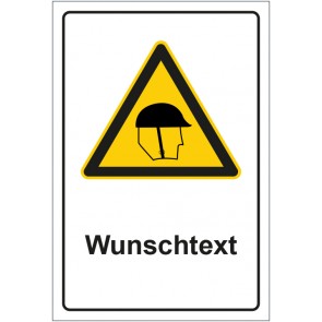 Schild Warnzeichen Hinweiszeichen Achtung Kopfschutz tragen mit WUNSCHTEXT