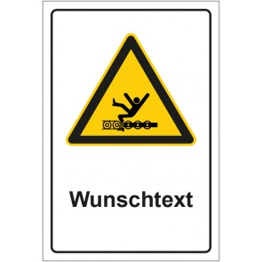 Aufkleber Warnzeichen Warnung vor Einzugsgefahr durch rotierende Walzen mit WUNSCHTEXT · stark haftend