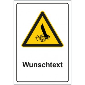 Schild Warnzeichen Warnung vor Handverletzung durch rotierende Welle mit WUNSCHTEXT