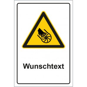 Schild Warnzeichen Warnung vor Handverletzung durch rotierende Teile mit WUNSCHTEXT · selbstklebend