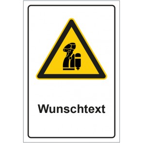 Schild Warnzeichen Hinweiszeichen Achtung, schweren Atemschutz benutzen mit WUNSCHTEXT