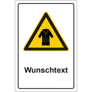 Schild Warnzeichen Hinweiszeichen Achtung Kittel tragen mit WUNSCHTEXT · selbstklebend