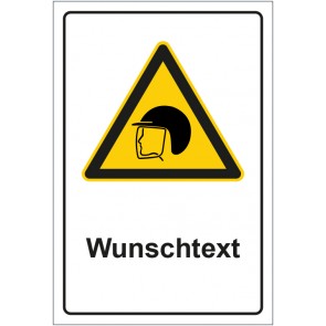 Schild Warnzeichen Hinweiszeichen Kopf- und Gesichtsschutz tragen mit WUNSCHTEXT