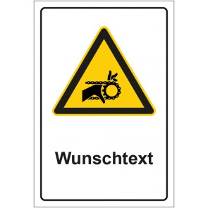 Magnetschild Warnzeichen Warnung vor Handverletzung durch Kettenantrieb mit WUNSCHTEXT