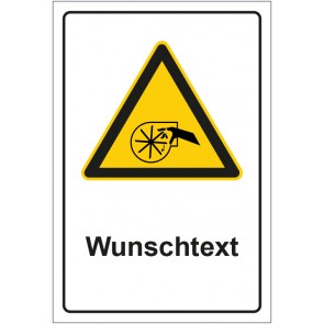 Schild Warnzeichen Warnung vor Handverletzung durch drehendes Lüfterrad mit WUNSCHTEXT · selbstklebend