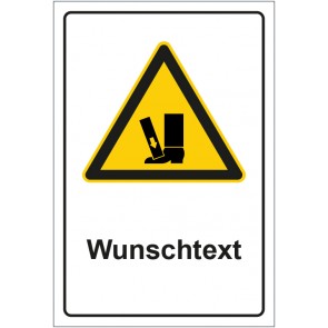 Schild Warnzeichen Warnung vor Fußverletzung durch Quetschgefahr mit WUNSCHTEXT · selbstklebend