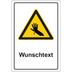 Magnetschild Warnzeichen Warnung vor Handverletzung - Stichgefahr mit WUNSCHTEXT