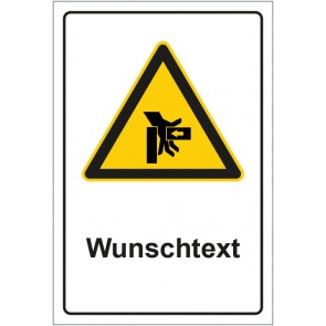 Schild Warnzeichen Warnung vor Quetschgefahr mit WUNSCHTEXT