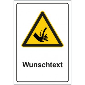Aufkleber Warnzeichen Warnung vor Handverletzung mit WUNSCHTEXT · stark haftend