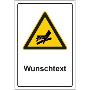 Schild Warnzeichen Warnung vor Handverletzung durch Hydraulikleck mit WUNSCHTEXT