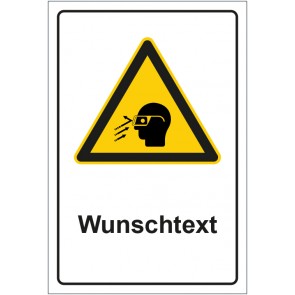 Aufkleber Warnzeichen Hinweiszeichen Augenschutz benutzen (umherfliegende Teile) mit WUNSCHTEXT · stark haftend