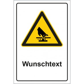 Schild Warnzeichen Warnung vor Handverletzung mit WUNSCHTEXT · selbstklebend