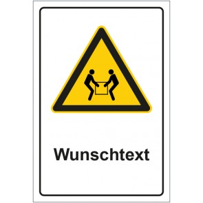 Schild Warnzeichen Hinweiszeichen Nur mit 2 Personen heben mit WUNSCHTEXT