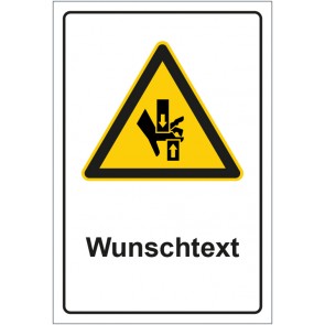 Aufkleber Warnzeichen Warnung vor Handverletzung mit WUNSCHTEXT · stark haftend