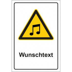 Schild Warnzeichen Hinweiszeichen Achtung, laute Musik mit WUNSCHTEXT