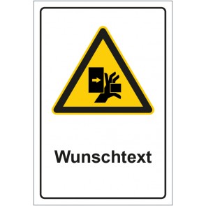 Schild Warnzeichen Warnung vor Quetschgefahr mit WUNSCHTEXT