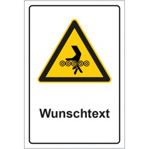 Schild Warnzeichen Hinweiszeichen Einzugsgefahr mit WUNSCHTEXT · selbstklebend