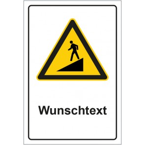 Schild Warnzeichen Warnung vor Gefälle mit WUNSCHTEXT · selbstklebend