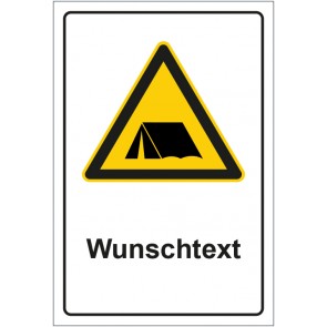 Aufkleber Warnzeichen Hinweiszeichen Achtung, Camping Platz mit WUNSCHTEXT · stark haftend