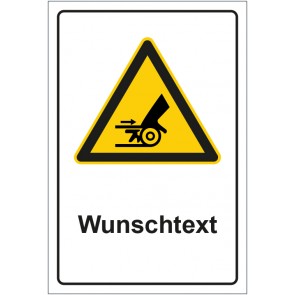 Schild Warnzeichen Warnung Handverletzung durch Riemenantrieb mit WUNSCHTEXT