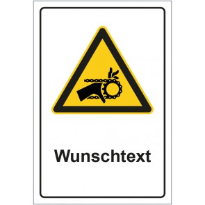Aufkleber Warnzeichen Warnung vor Handverletzung durch Riemenantrieb mit WUNSCHTEXT · stark haftend