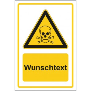 Aufkleber Warnzeichen Warnung vor giftigen Stoffen gelb mit WUNSCHTEXT · stark haftend