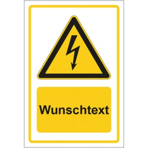 Schild Warnzeichen Warnung vor elektrischer Spannung gelb mit WUNSCHTEXT · selbstklebend