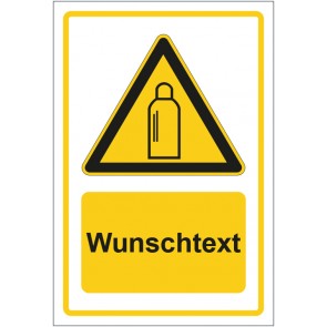 Aufkleber Warnzeichen Warnung vor Gasflaschen gelb mit WUNSCHTEXT