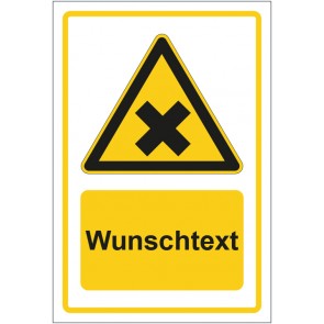Magnetschild Warnzeichen Warnung vor gesundheitsschädlichen oder reizenden Stoffen gelb mit WUNSCHTEXT