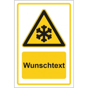 Aufkleber Warnzeichen Warnung vor niedriger Temperatur - Frost gelb mit WUNSCHTEXT