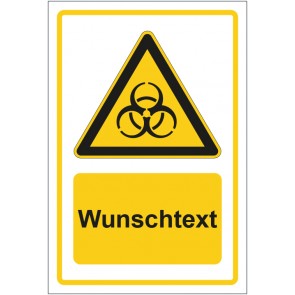 Schild Warnzeichen Warnung vor Biogefährdung gelb mit WUNSCHTEXT