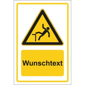 Schild Warnzeichen Warnung vor Absturzgefahr gelb mit WUNSCHTEXT · selbstklebend