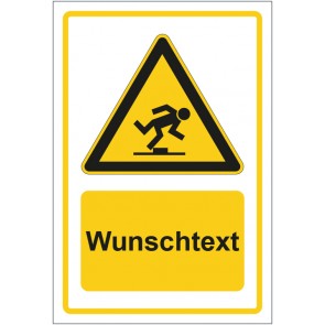 Schild Warnzeichen Warnung vor Hindernissen am Boden gelb mit WUNSCHTEXT